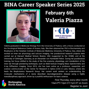 Flyer for Valeria Piazza's Career Speaker Series Presentation on Feb 6